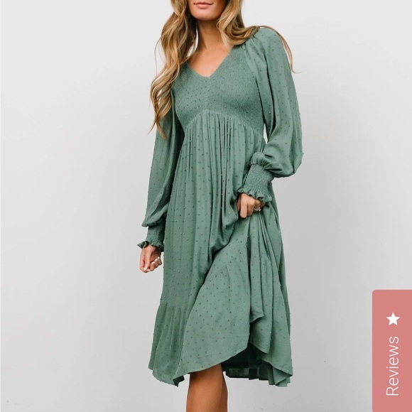 Baltic Born 1X Long Sleeve Dress Lainey Smocked Dotted Midi - Bump Friendly - Picture 3 of 5